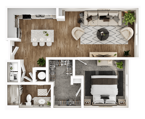 Floor plan for 1 bed, 1 bath, 806 sqft